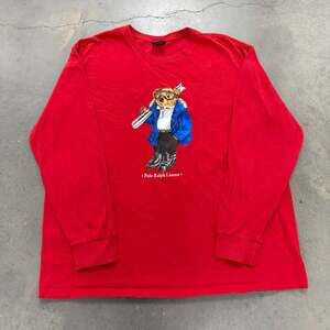 Vintage Polo Ralph Lauren Ski Bear Long Sleeve T-Shirt Red Men's XL